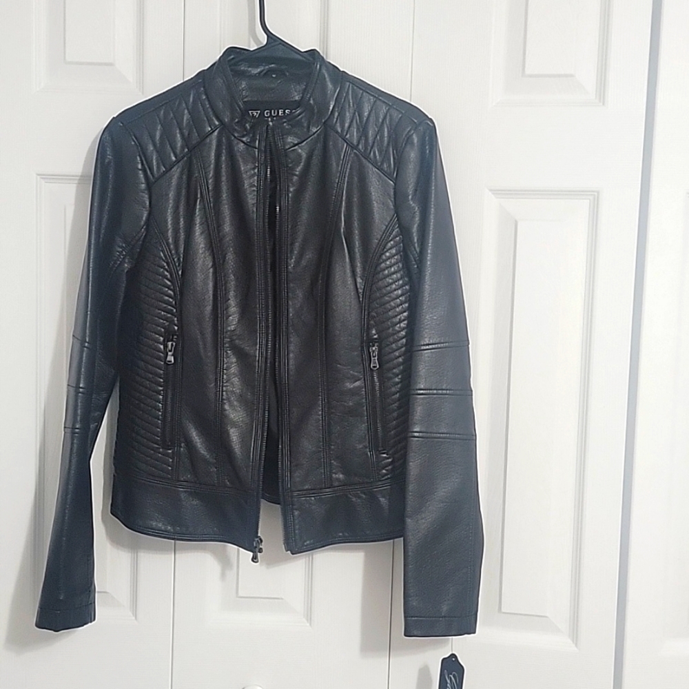Guess faux black leather jacket M